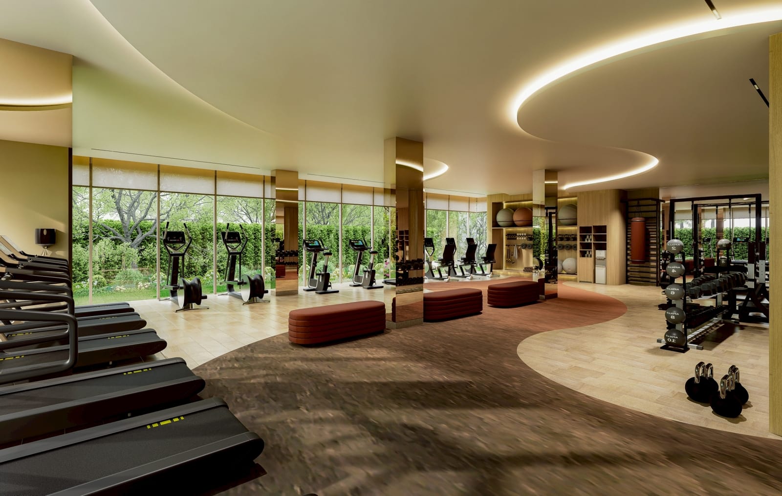 1-Bedroom Condominium for Sale in Chalong, Phuket — Clubhouse gym with treadmills and mountain view