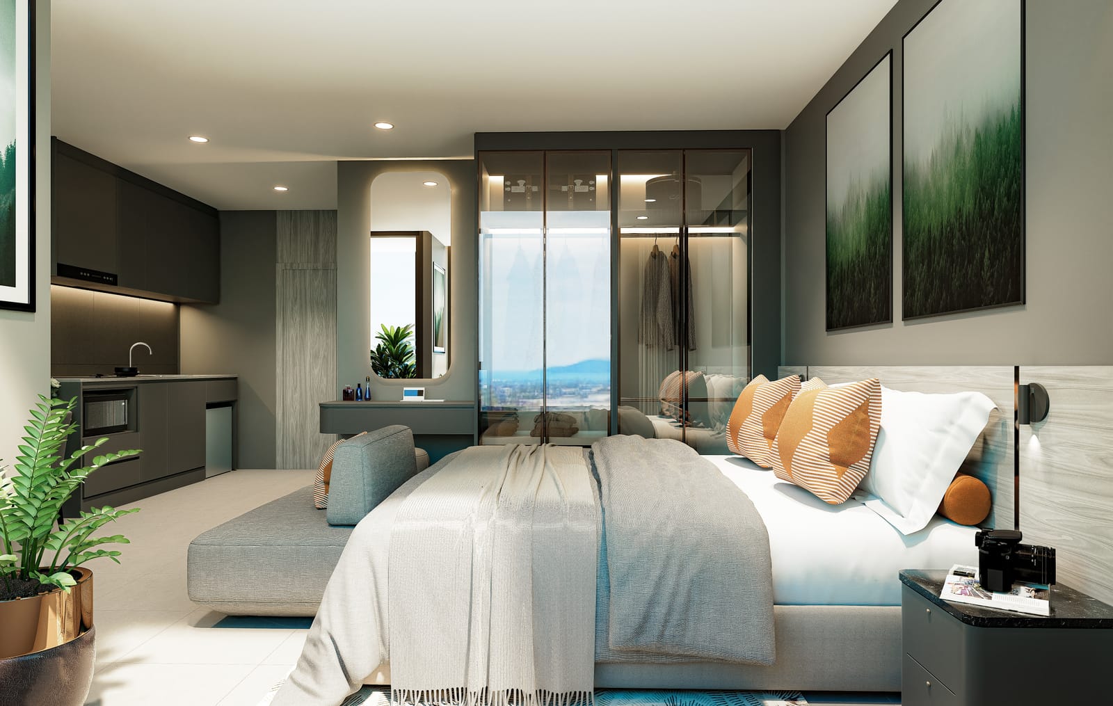 1-Bedroom Condominium for Sale in Chalong, Phuket — Studio 29 sq.m: bed, kitchenette and window