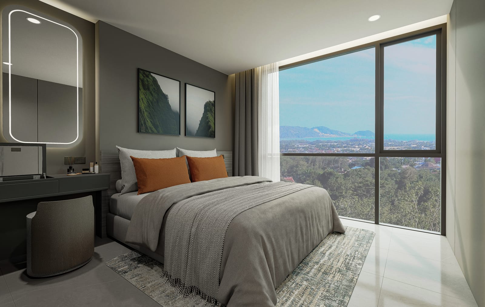 1-Bedroom Condominium for Sale in Chalong, Phuket — One-bedroom 34.5 sq.m: bedroom with mountain view