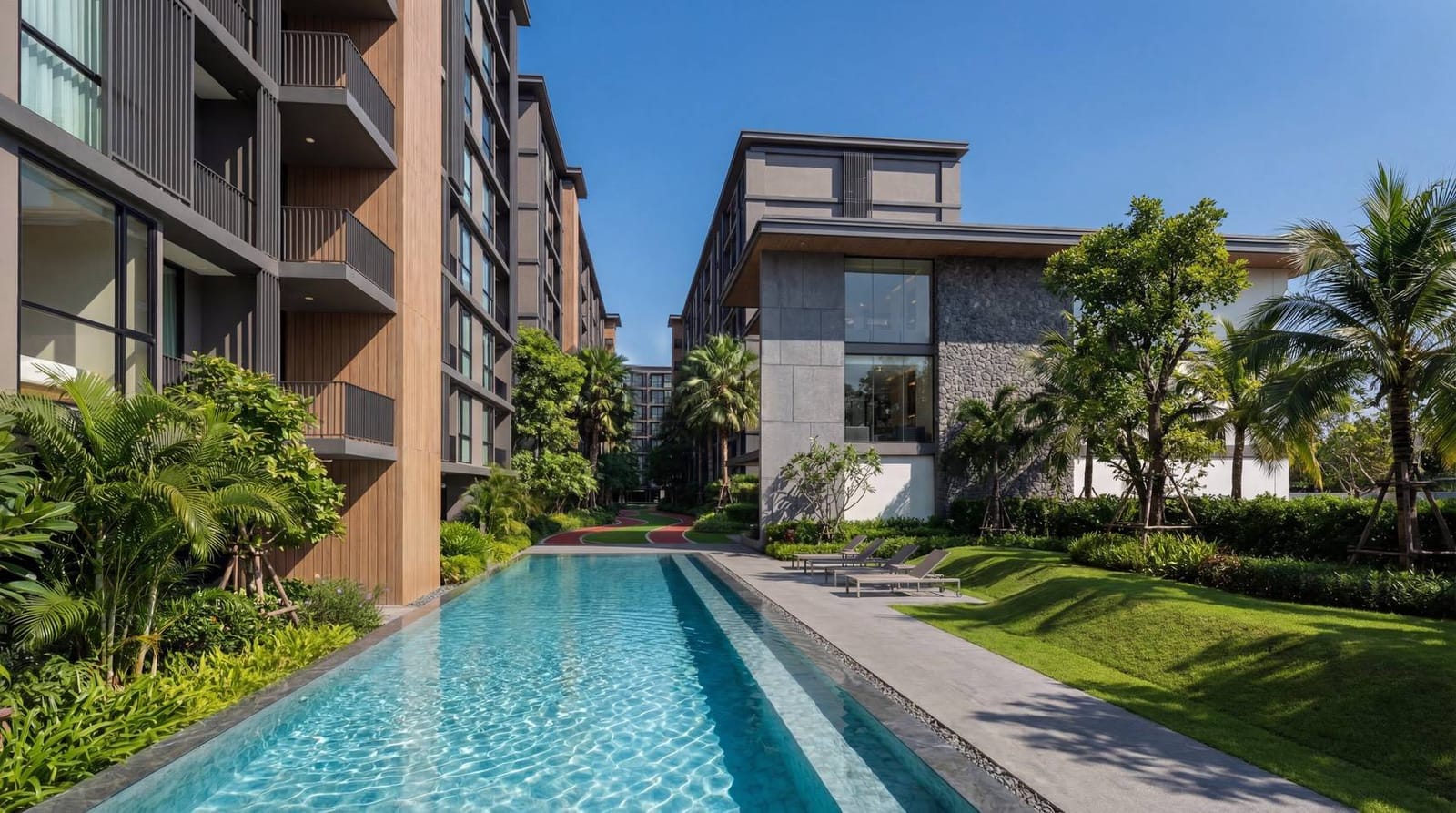1-Bedroom Condominium for Sale in Chalong, Phuket — Half-Olympic training pool below the residence buildings